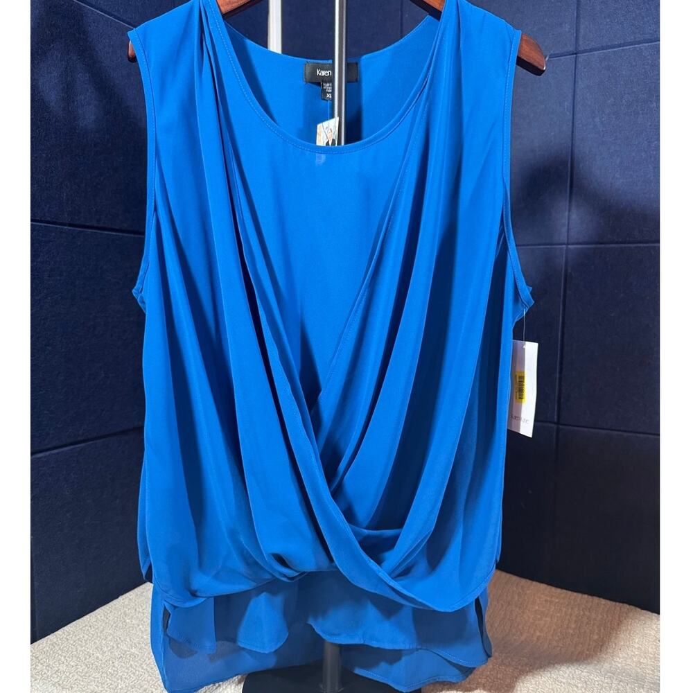 NWT Karen Kane Drape Front Top XL Blue Sleeveless Crossover Office Y2K Travel US